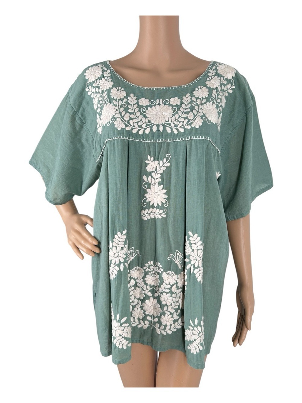 Siren Plus Size Sage Green Boho Peasant Blouse XXL